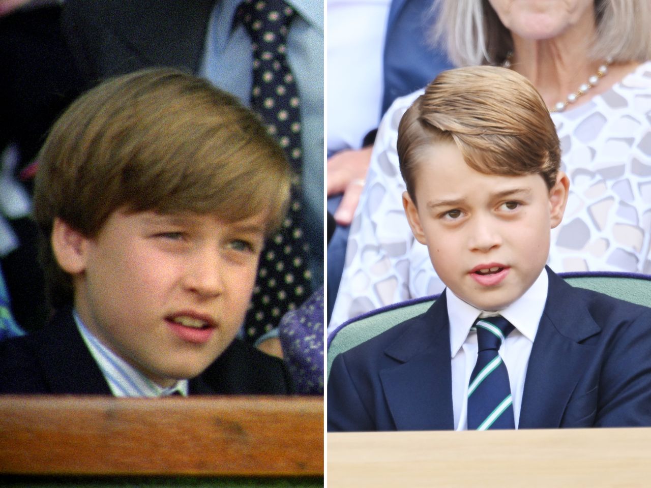 Sidebyside images of two young boys in formal attire