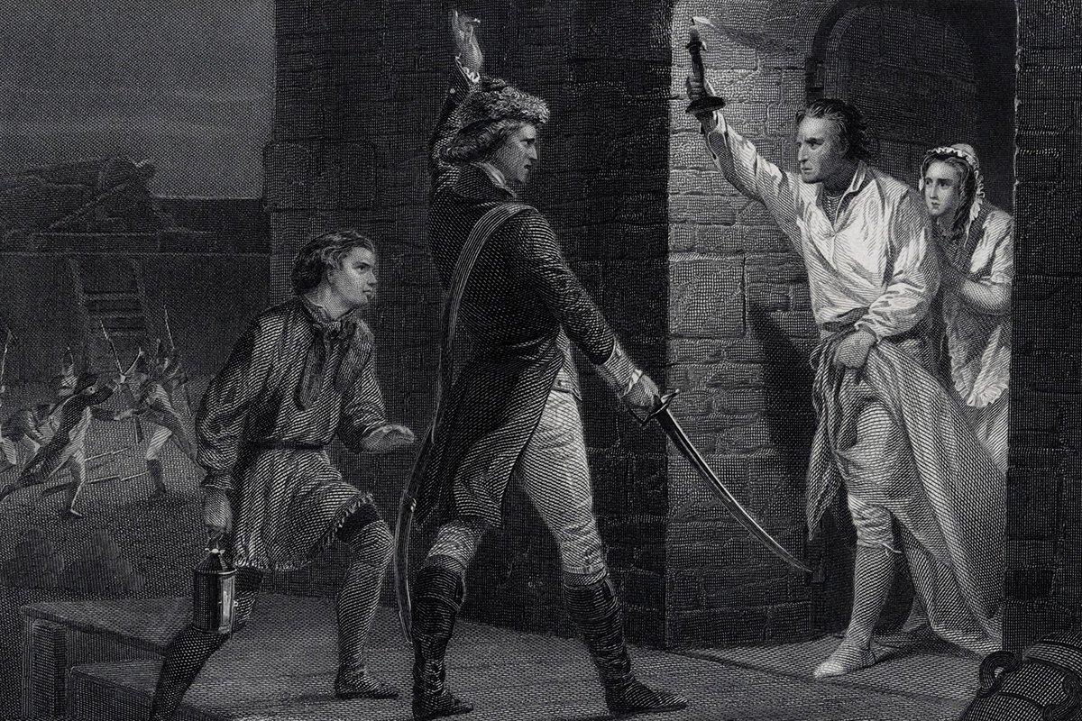 Ethan Allen and the Green Mountain Boys demanding the surrender of the British at Ticonderoga. (U.S. Army)