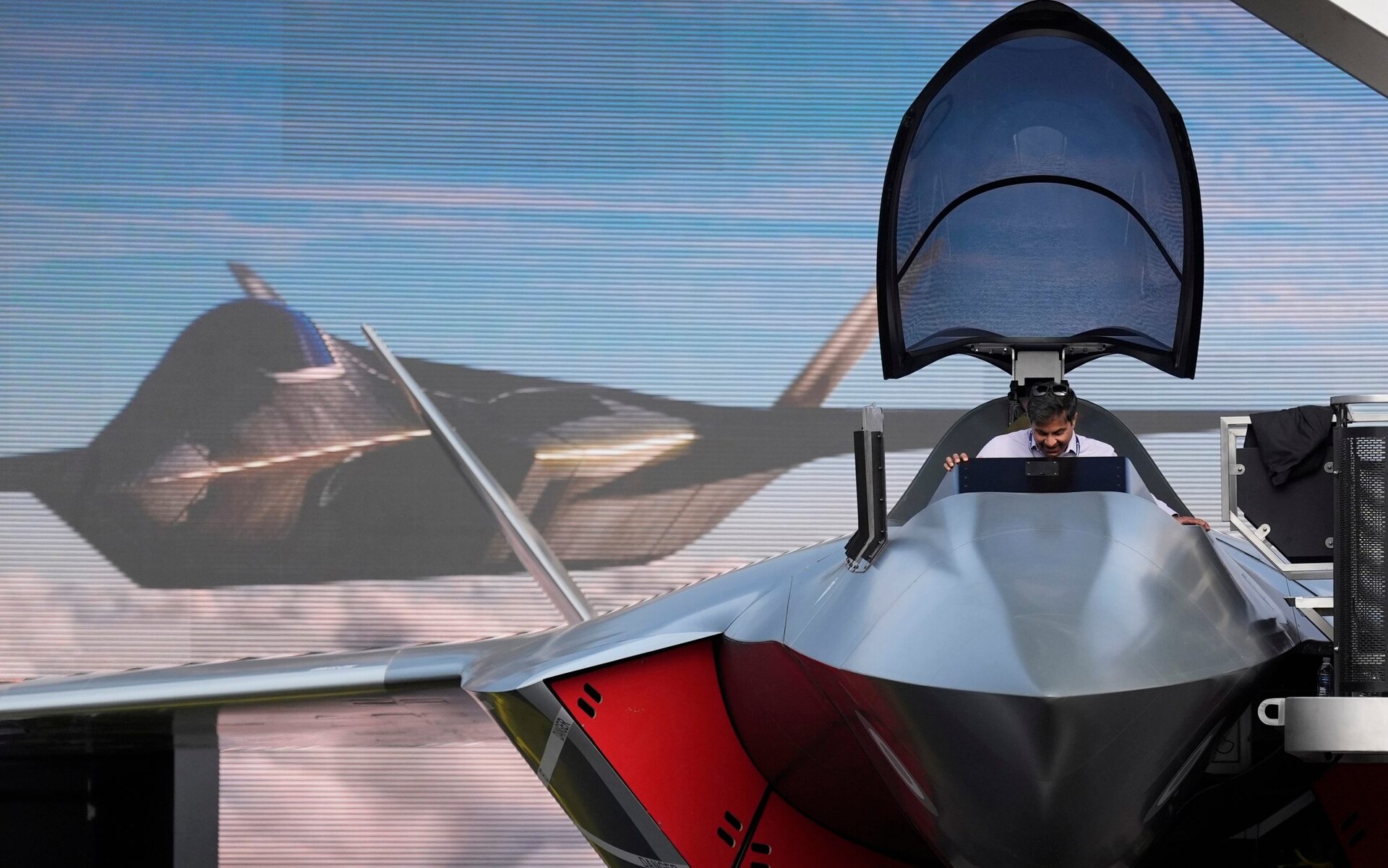 A mock-up of the Global Combat Air Programme development sixth-generation stealth fighter