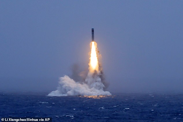 The confrontation between the two navies came just weeks after China launched a missile (above) without proper notice to nearby countries