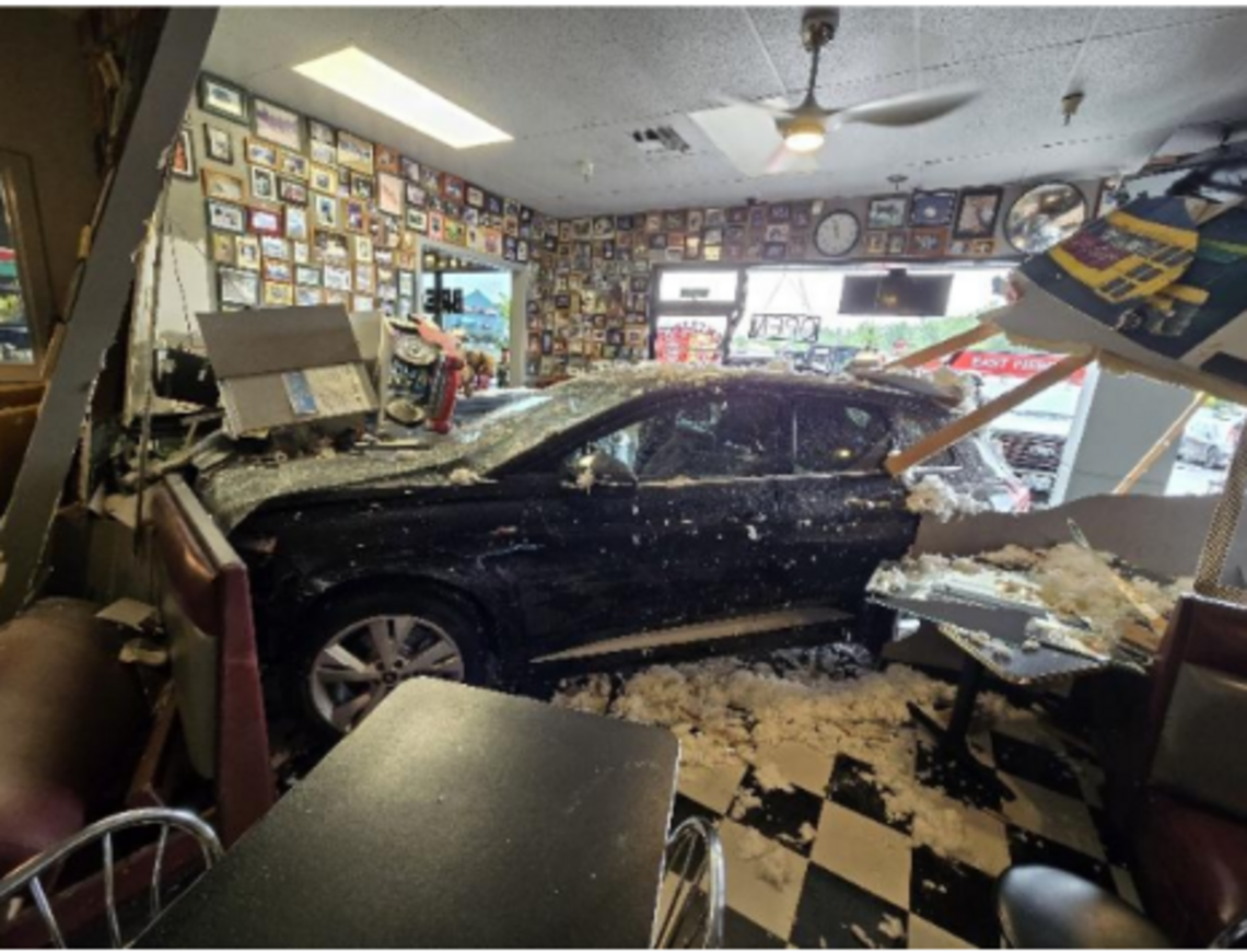 A car crashed into Hungry Dawgs Diner in Bonney Lake on July 16, 2026.