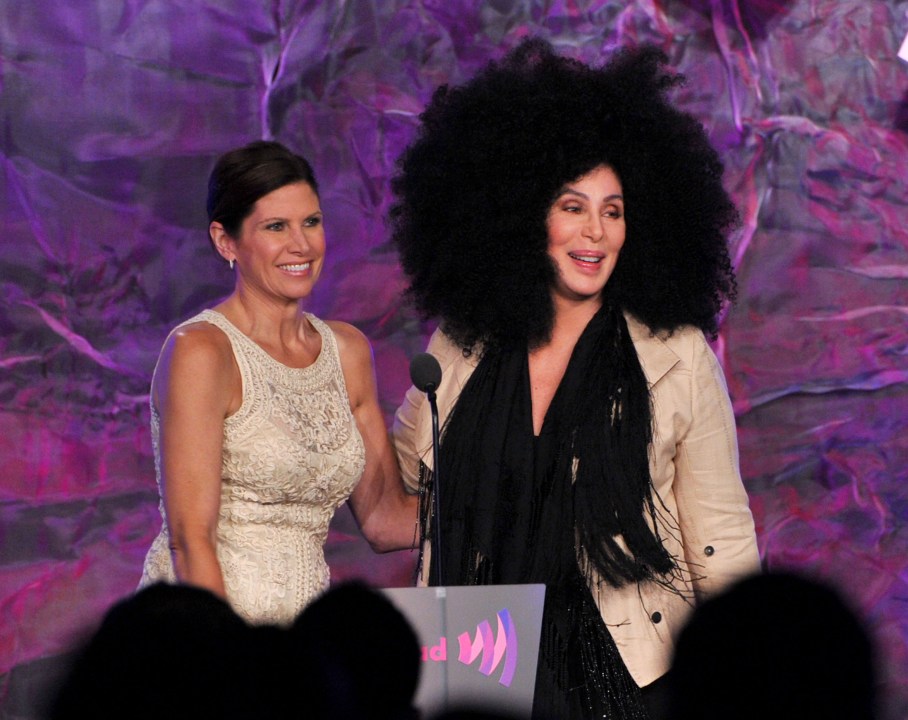 Rep. Mary Bono Mack and Cher speak onstage