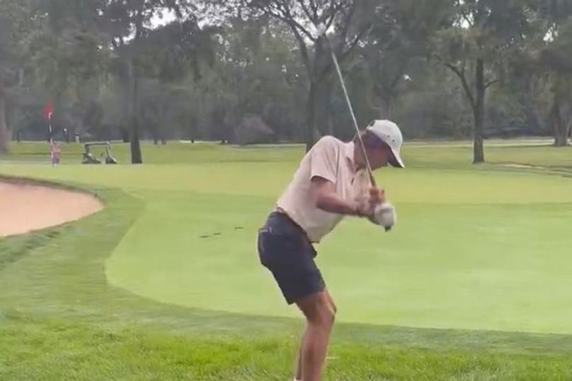 Charlie Woods was chipping for birdie during a vital moment of the tournament