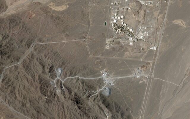 This June 15, 2026, photo from Planet Labs PBC shows Iran’s Natanz nuclear enrichment facility, upper right, and the construction at Pickaxe Mountain directly to the south of it. (Planet Labs PBC via AP)
