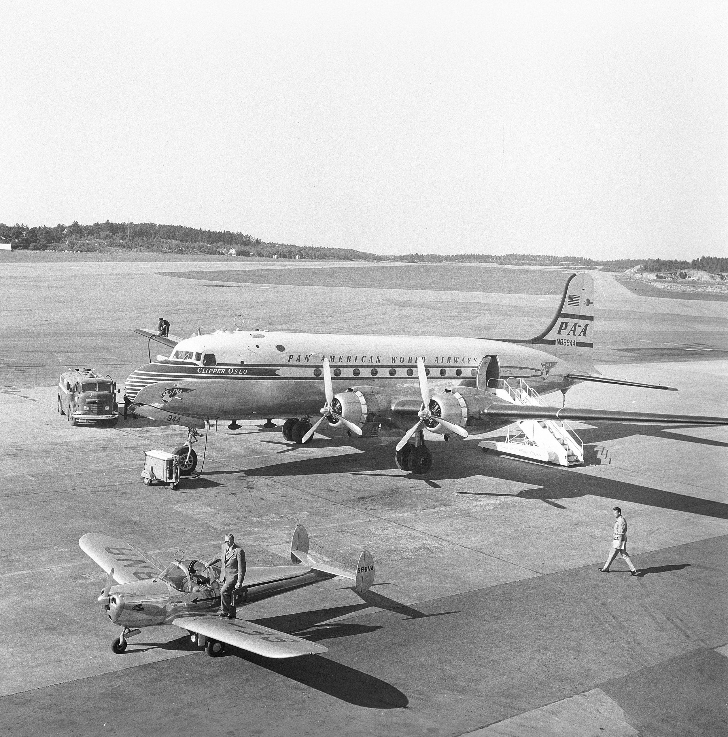 1950s airport. A Douglas DC-4 of Pan American World Airways