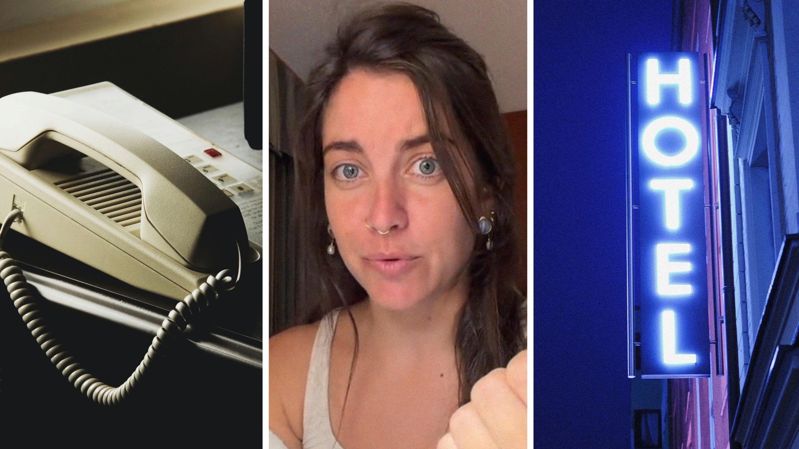 Woman stays at hotel. Then the room phone rings in the middle of the night—she ignores it. Until there’s a knock at the door