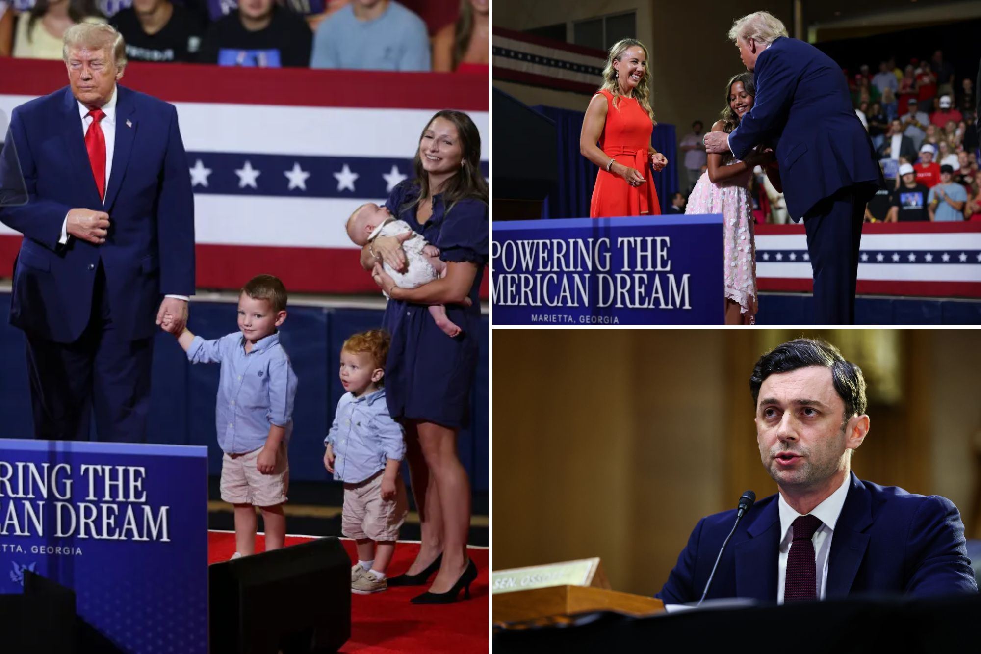 Trump holds hands with toddler and mocks ‘Pee-wee Herman look-alike’ Jon Ossoff at Georgia Trump Accounts rally