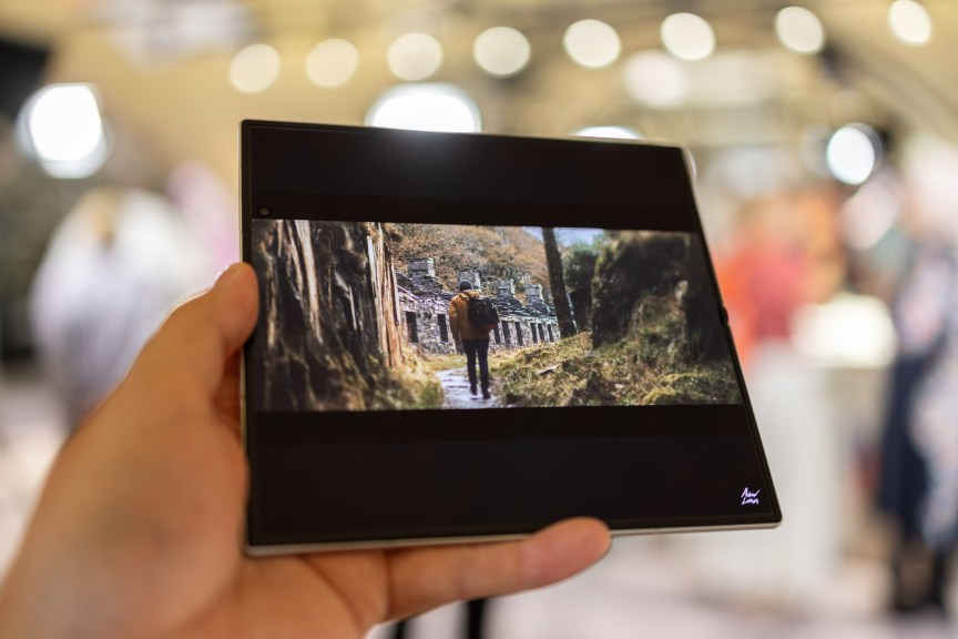 Image showing a video playing on a foldable phone