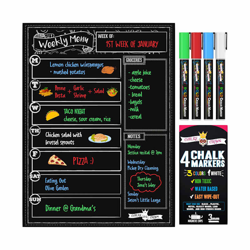 CHALKY CROWN Magnetic Dry Erase Menu Board for Fridge