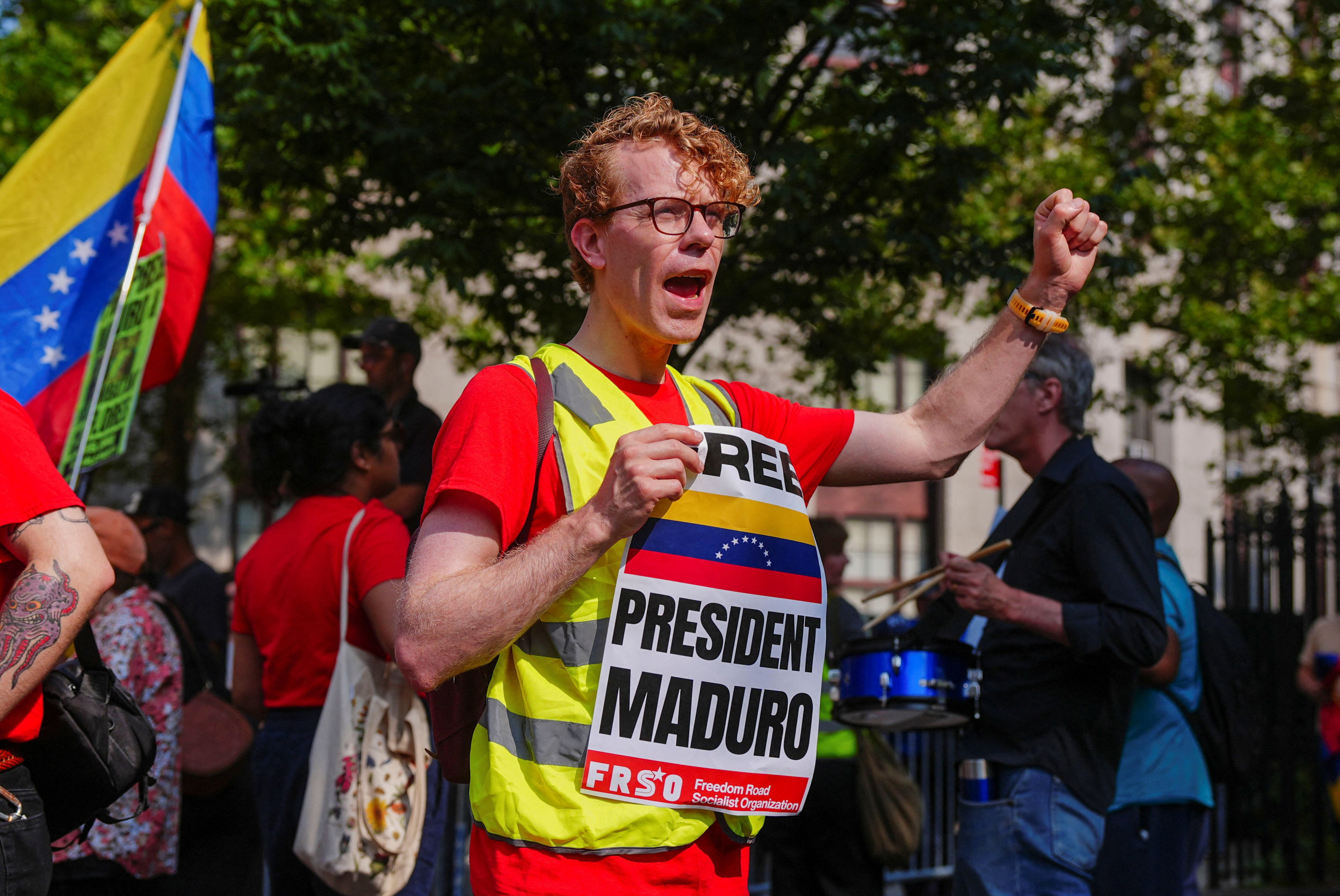 Protest in support of Nicolás Maduro and Cilia Flores in New York this Wednesday.