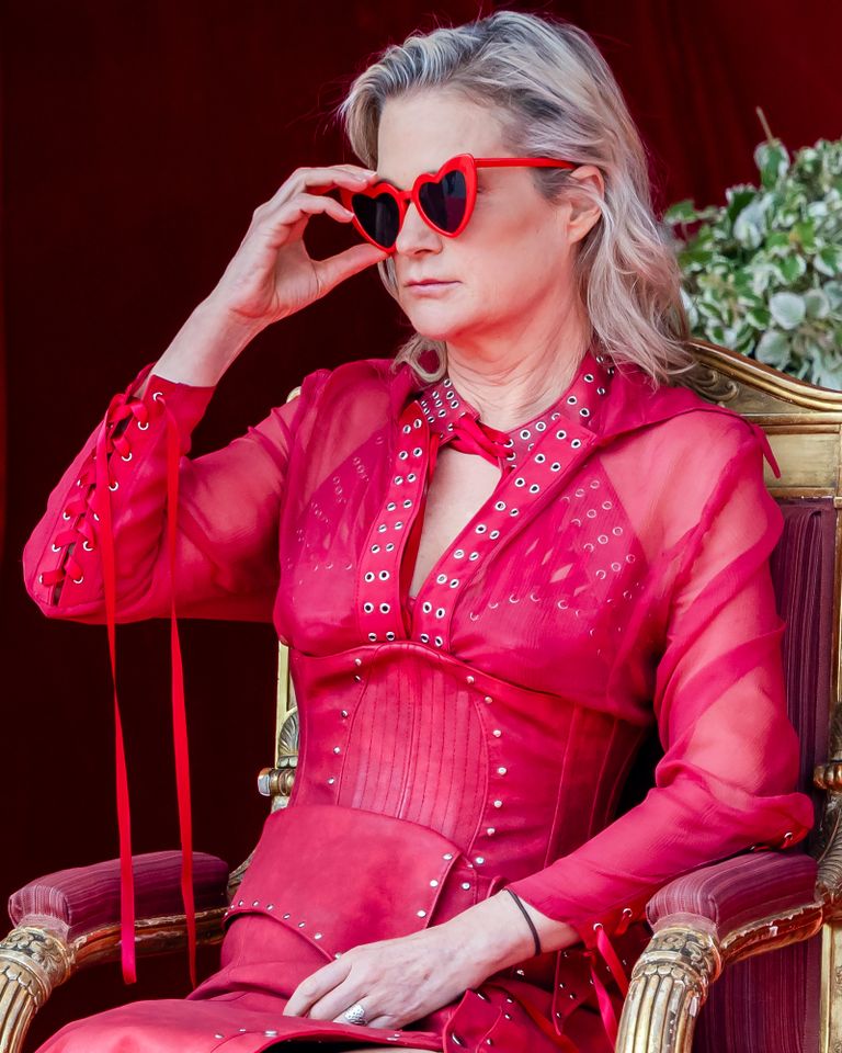 Princess Delphine of Belgium attend the military and civil parade during the Belgian national day on July 21, 2025 in Brussels, Belgium