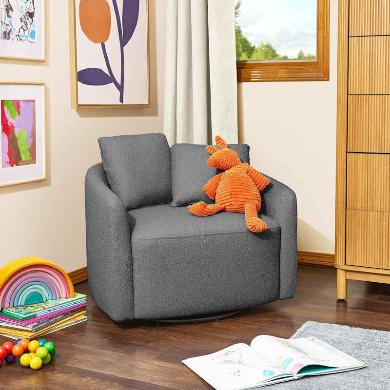 Beautiful Drew Kids Accent Chair by Drew Barrymore, Charcoal Bouclé Fabric