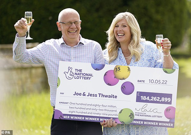 Joe and Jess Thwaite, from Gloucester, are the second biggest winners - having scooped a then record-breaking £184,262,899 with a Lucky Dip ticket for the draw on May 10, 2022