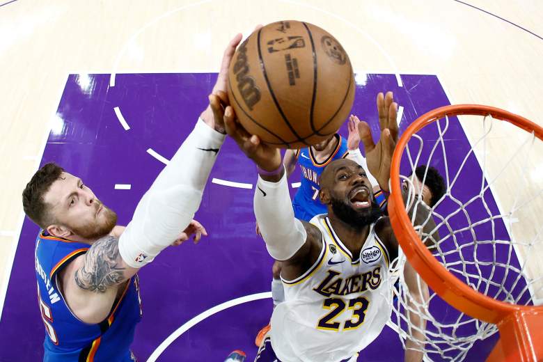 Los Angeles Lakers forward LeBron James shoots the ball in a game. (Photo by Harry How/Getty Images)