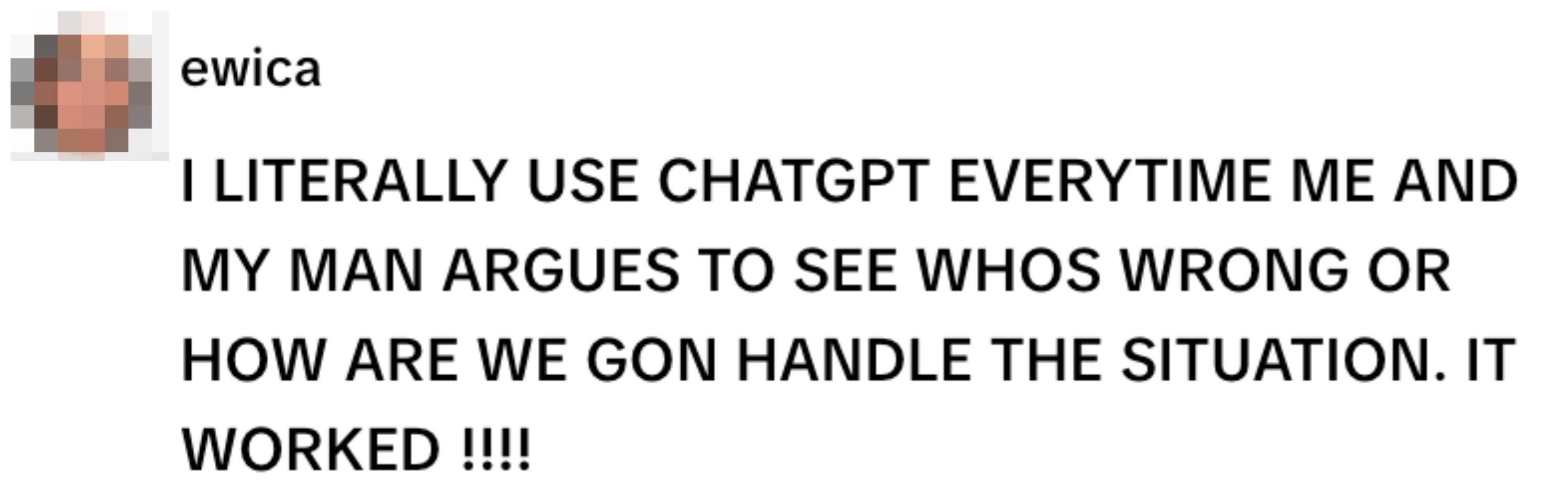 Person shares a tip about using ChatGPT to mediate arguments and handle situations with their partner successfully