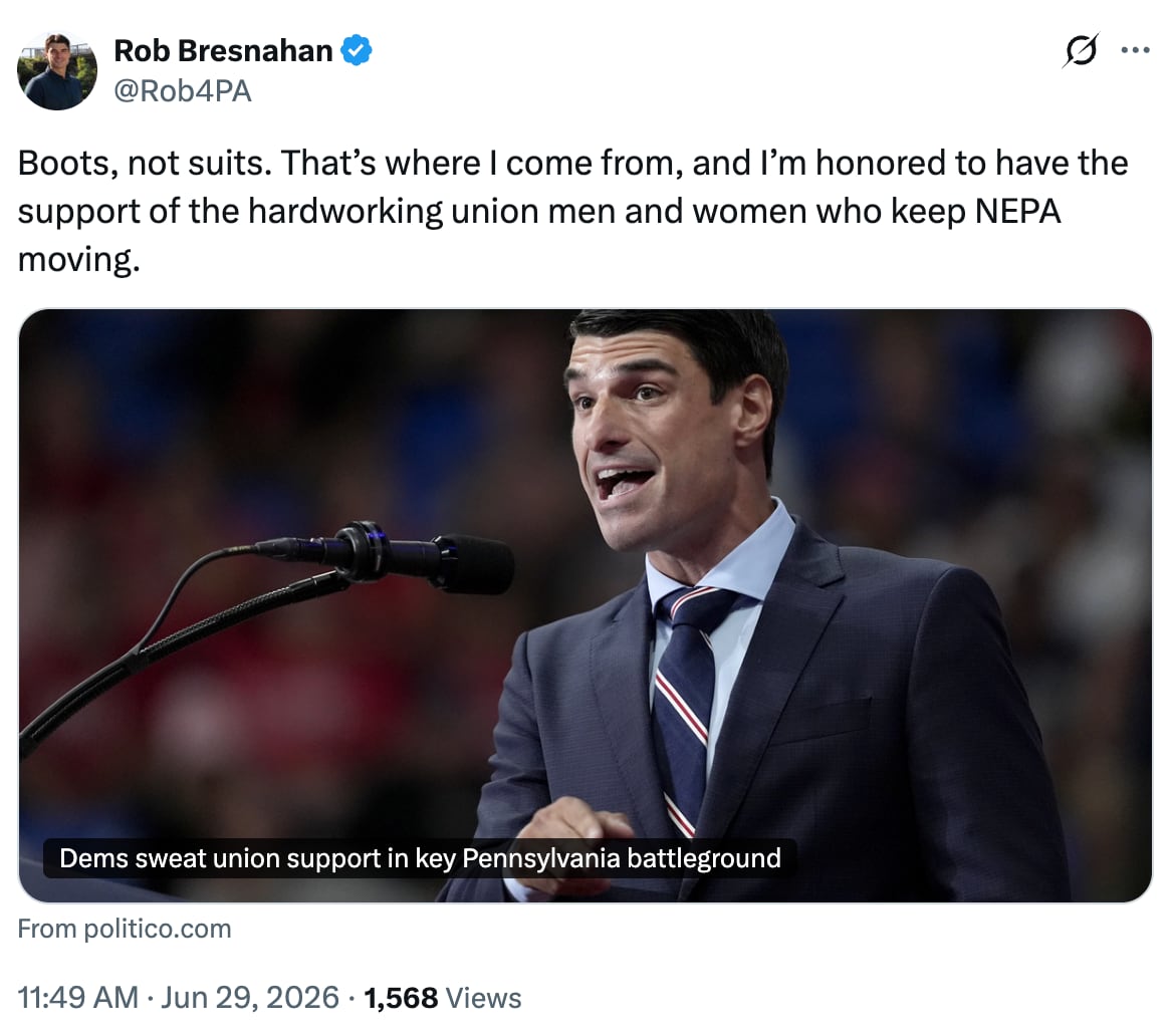 Bresnahan bills himself as an everyman Pennsylvanian. / Rob Bresnahan on X
