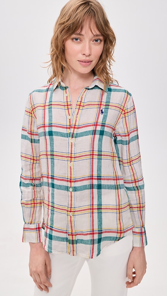 Long Sleeved Button Down - 2017 White/teal/red Multi
