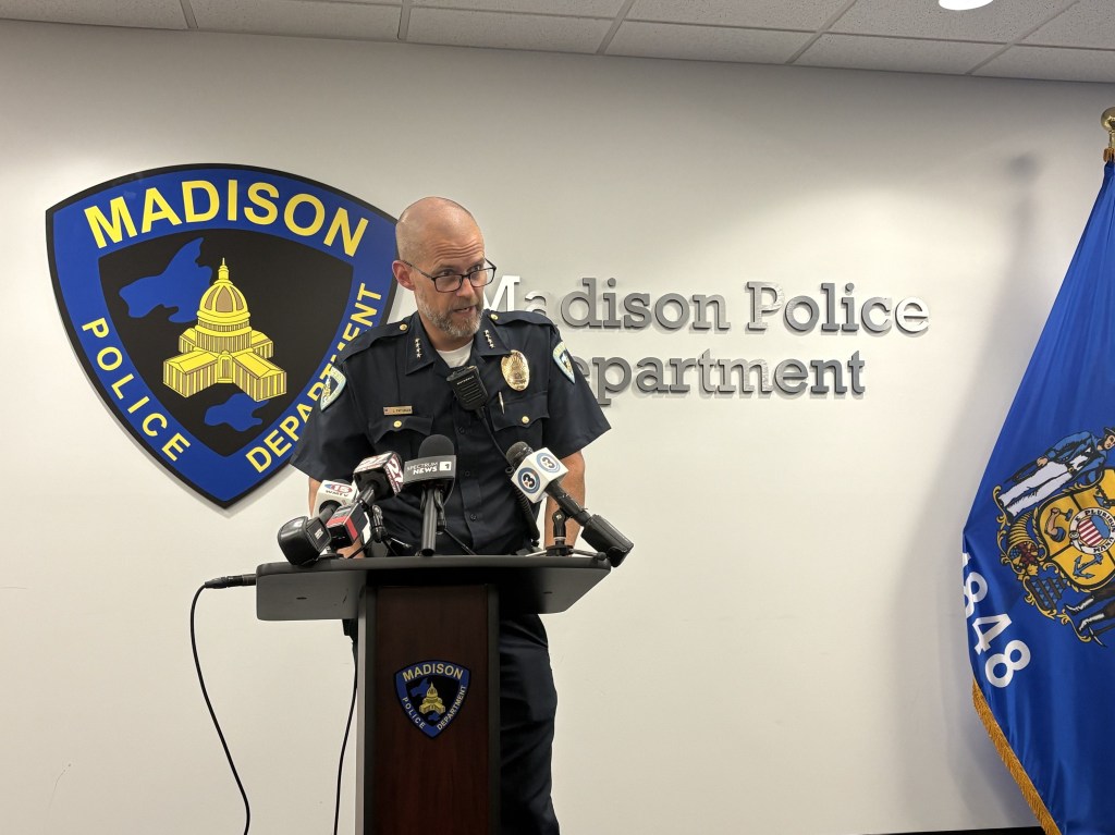 Madison Police Chief John Patterson provides an update on a fatal police shooting incident on Wednesday, July 22, 2026.