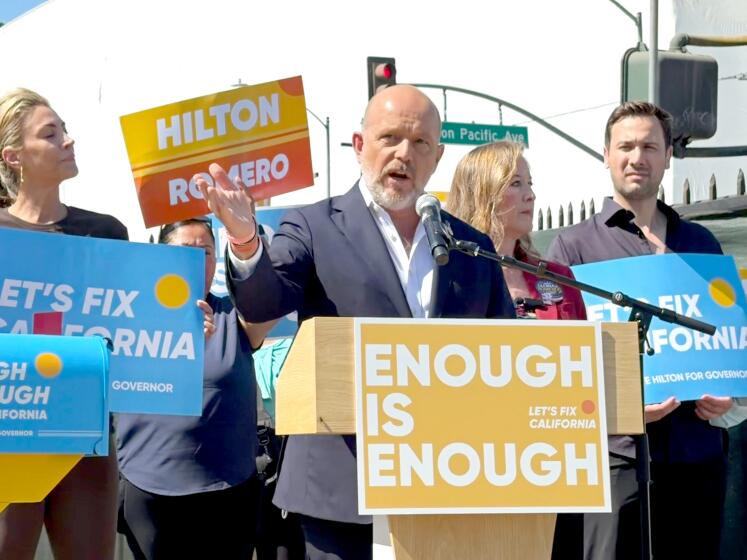 California gubernatorial candidate Steve Hilton speaks at a press conference for his general election campaign.