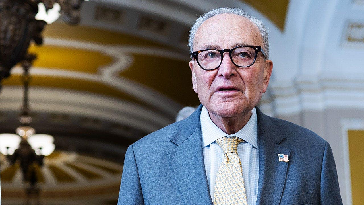Senate Minority Leader Chuck Schumer, D-N.Y., prepares to speak during a press conference following a policy luncheon at the U.S. Capitol on July 21, 2026, in Washington, D.C. They discussed Republican budget proposals and the Iran war.