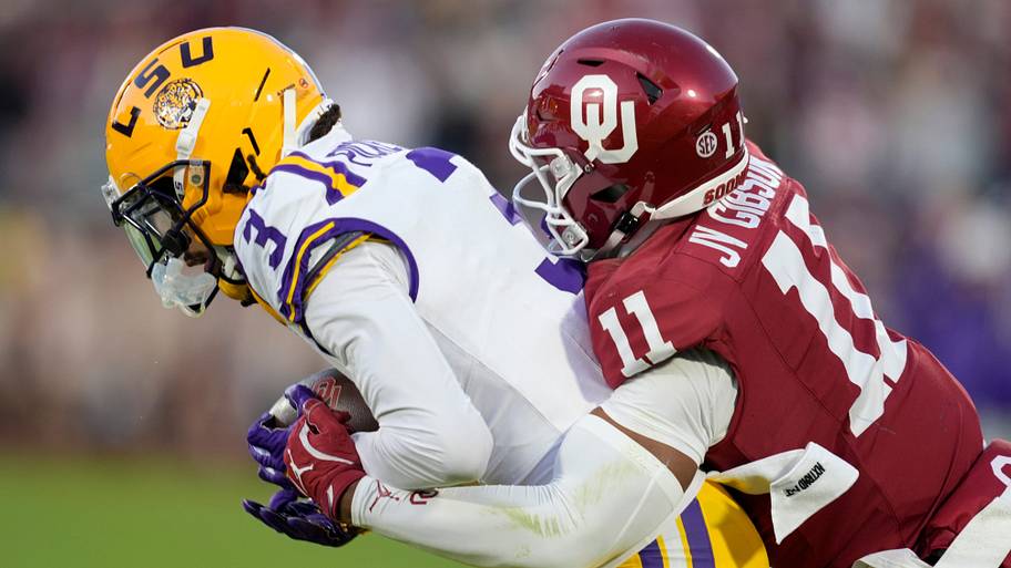 DJ Pickett intercepts a pass against Oklahoma in 2025