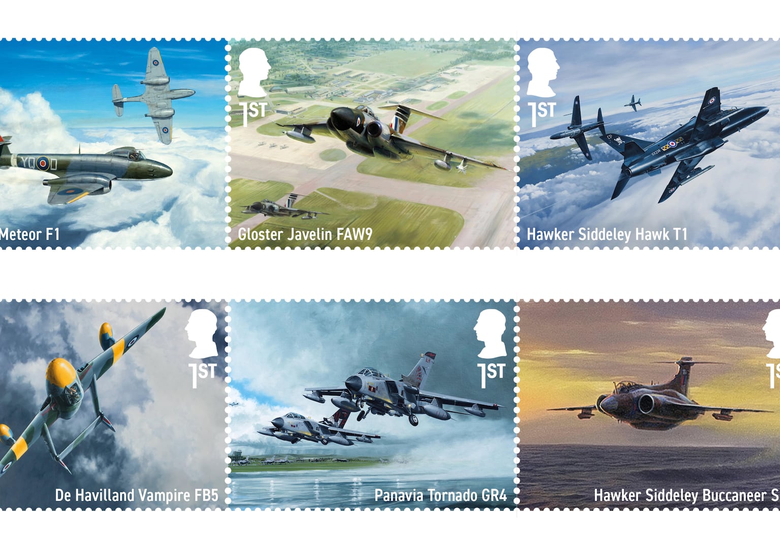 The stamps showcase some of the UK military’s most iconic jet-powered aircraft