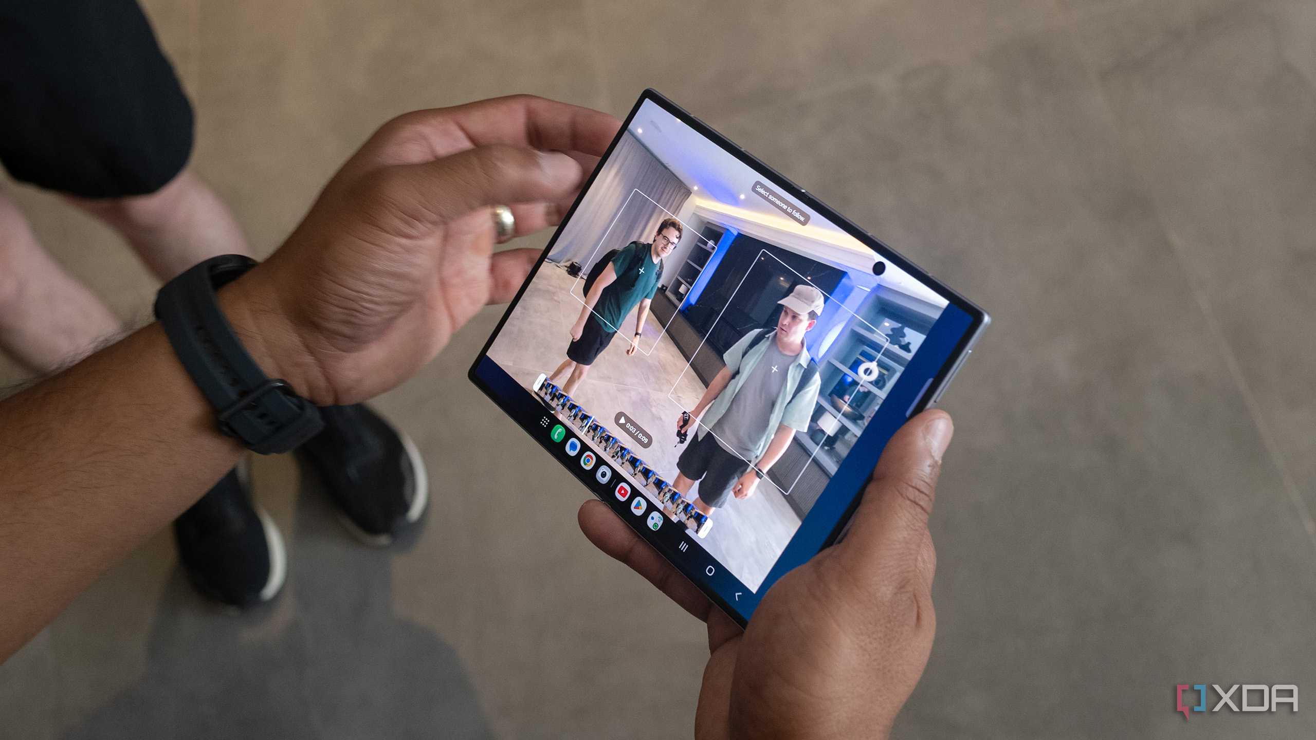 The Galaxcy Z Fold 8 using its new auto framing feature