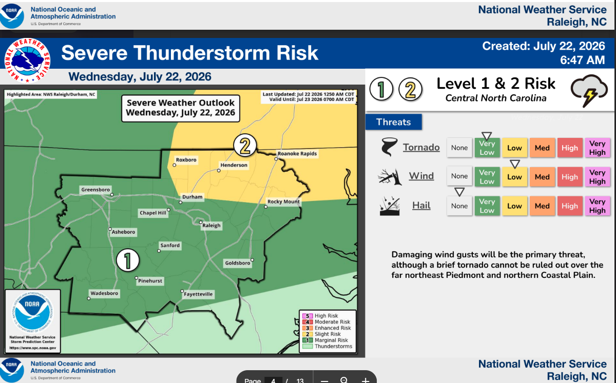 Heavy rain and storms, with possible flooding, forecasted for Raleigh area