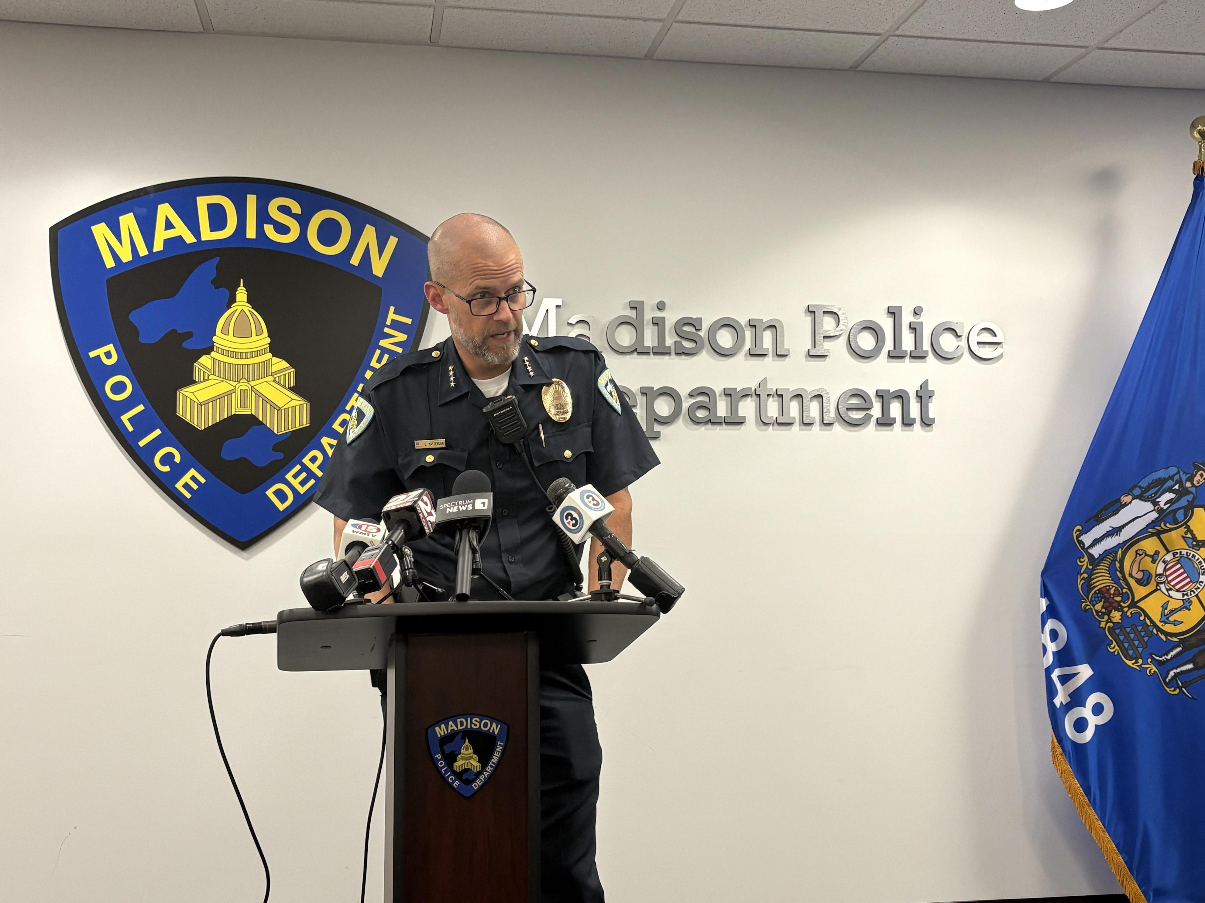 Madison Police Chief John Patterson provides an update on a fatal police shooting incident on Wednesday, July 22, 2026.