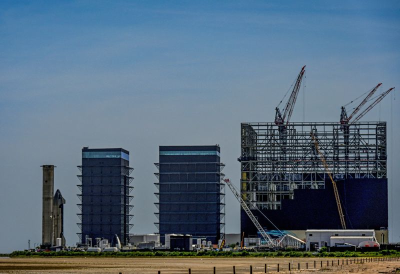 Work continues on the gigabay at the SpaceX production facility in Starbase, Texas