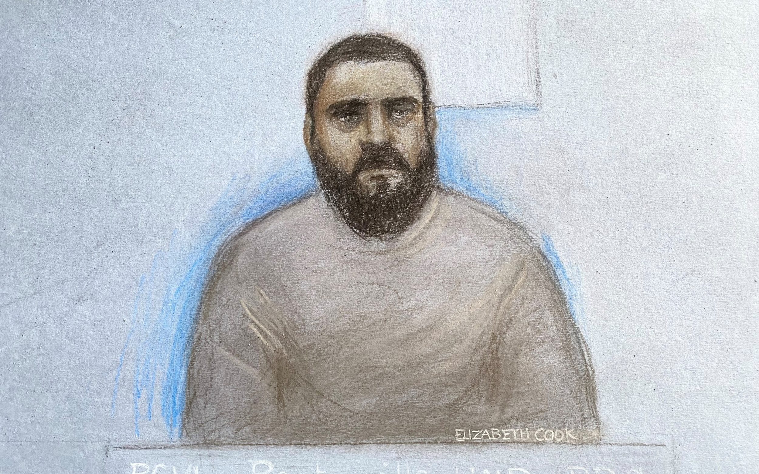 A sketch of Mohammad Bashir at the Old Bailey where he will be sentenced for plotting acts of terrorism