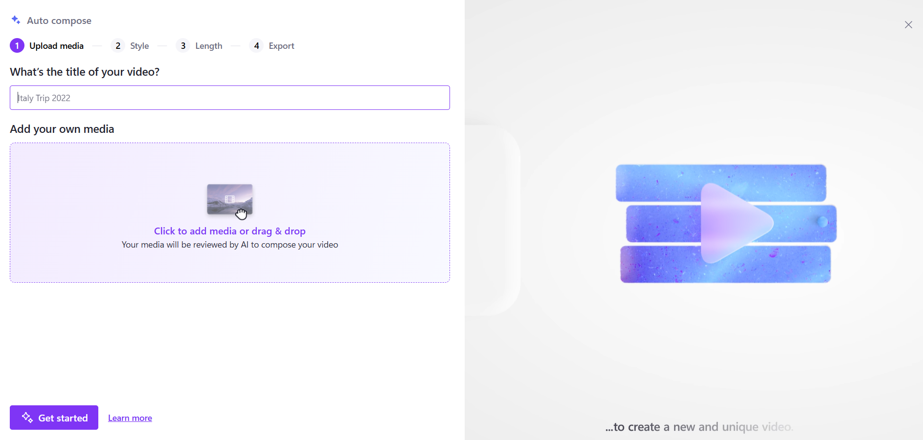 Clipchamp AI video generator