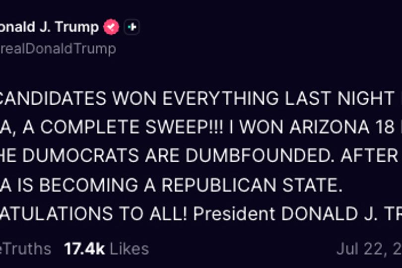 In another post, Trump celebrated Hamadeh’s win, posting a graphic of himself and the congressman that read he was “endorsed by President Trump!”