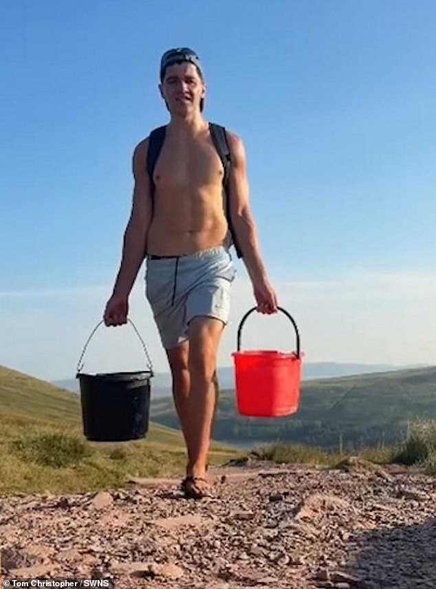Mr Christopher said he put up signs at the bottom of the mountain asking people to help him fill up the bath by bringing up bottles of river water