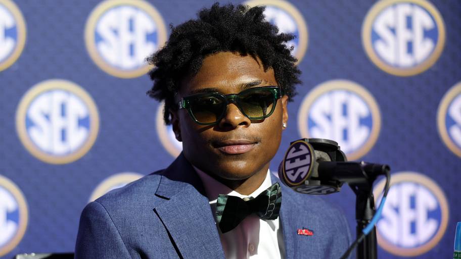 Ole Miss Rebels running back Kewan Lacy (5) speaks to the press during SEC Football Kickoff Media Day at the Tampa Marriott.