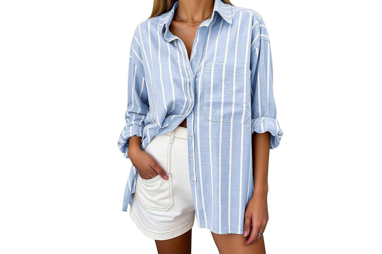 Oversized Button Down Shirts for Women Linen Shirt Long Sleeve Collared Blouses with Pocket Beach Vacation Outfit 2026