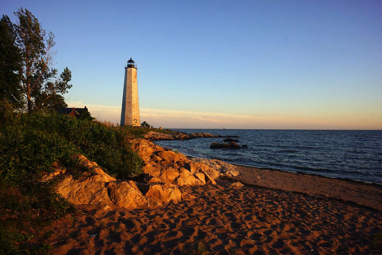 The lighthouse along the shore of New Haven, Connecticut