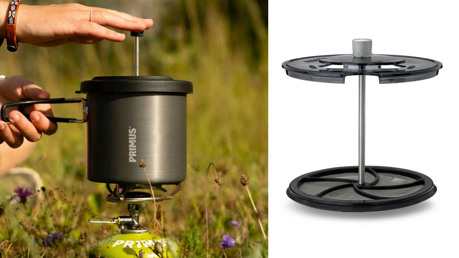 Person using the Trail Cooking Kit with Coffee Press