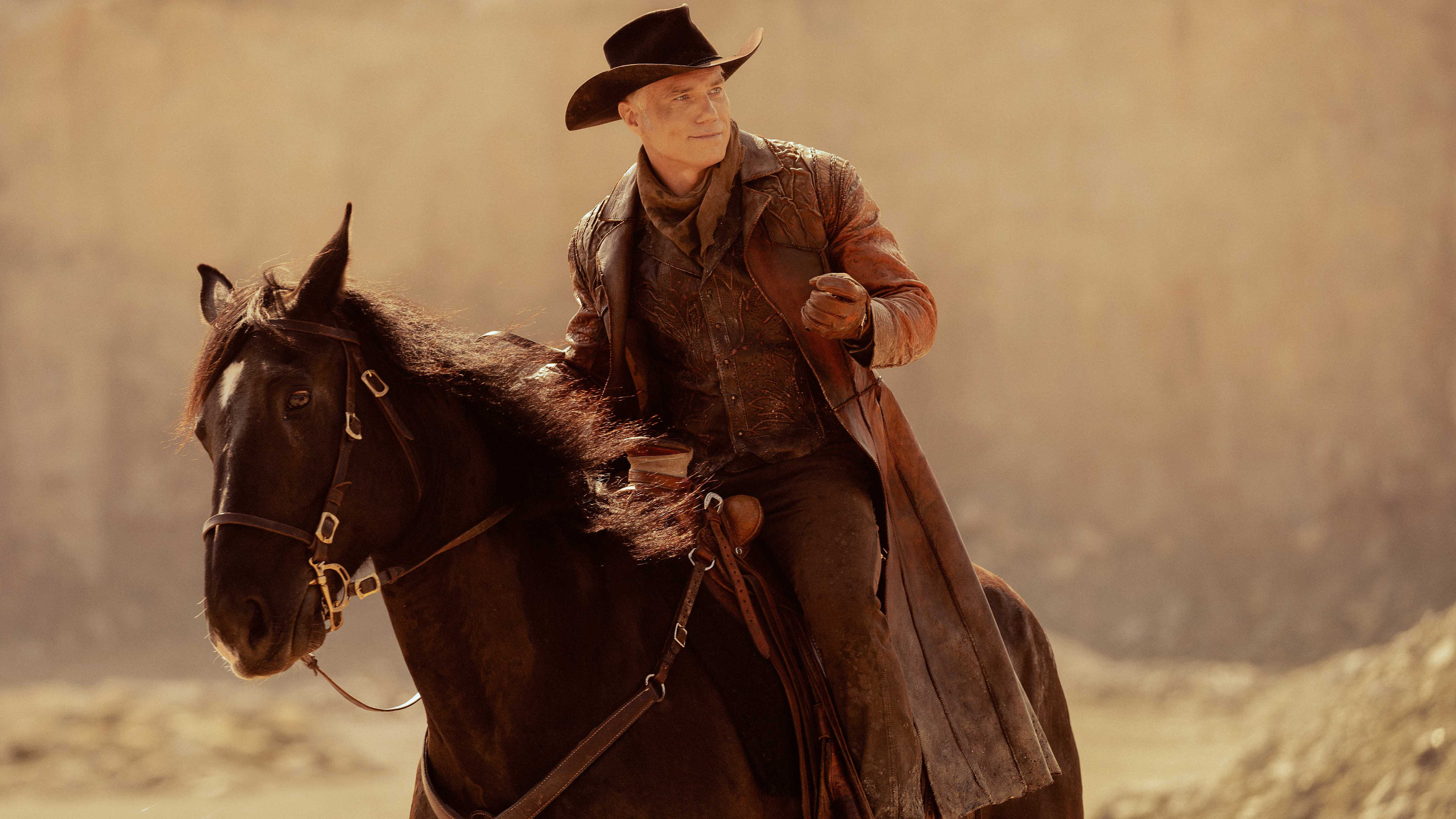 Captain Pike sits on a horse in Western Garb from Star Trek STrange neW Worlds