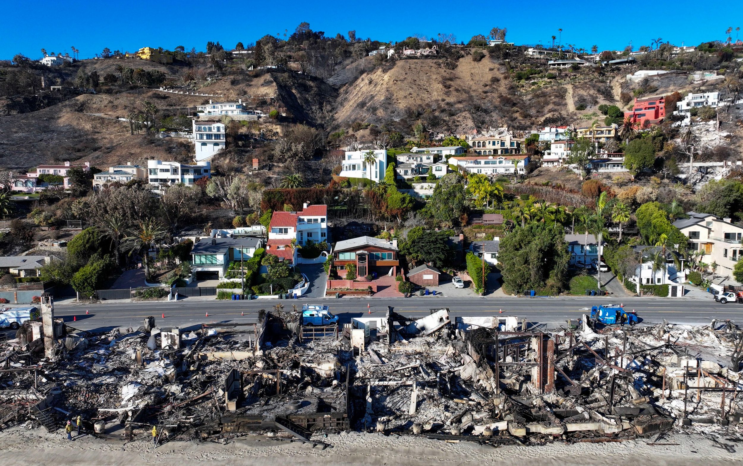 The remains of beachside homes on Pacific Coast Highway
