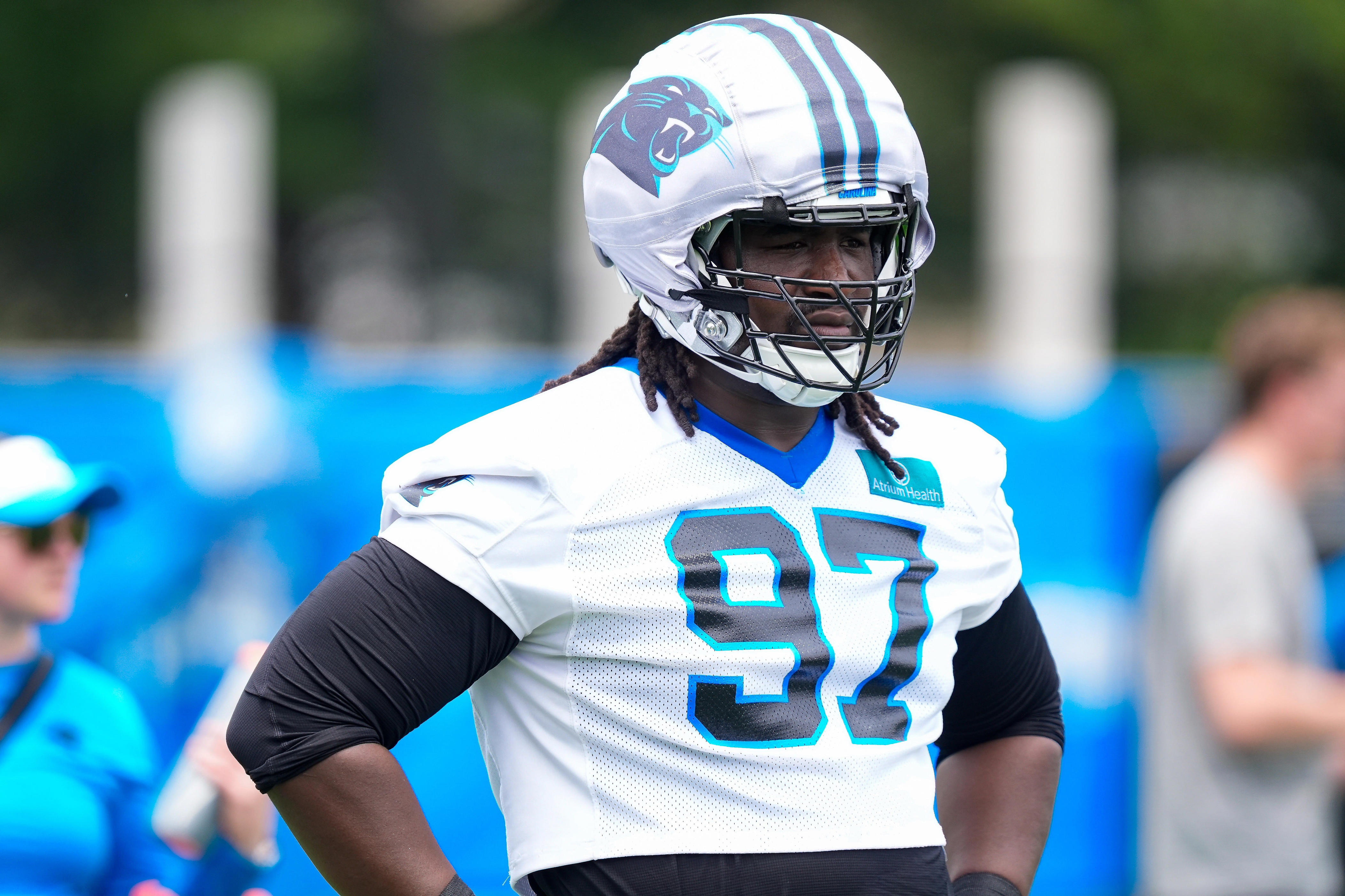 Jun 9, 2026; Charlotte, NC, USA; Carolina Panthers defensive tackle Bobby Brown III (97) during the first day of mini camp at Bank of America Stadium practice facility. Mandatory Credit: Jim Dedmon-Imagn Images