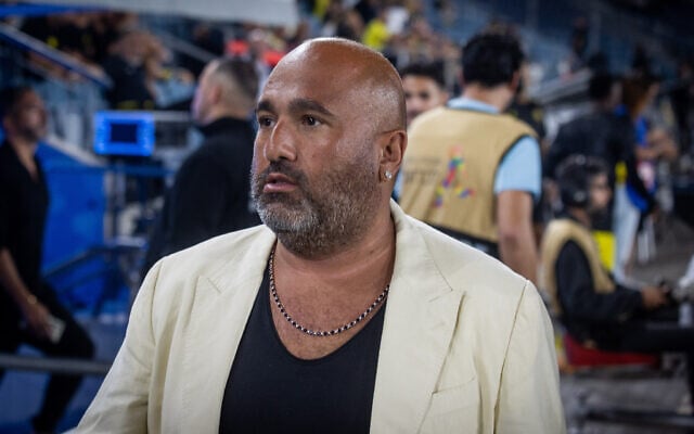 Beitar Jerusalem owner Barak Abramov at the Israeli Premier League match between Beitar Jerusalem and Hapoel Ironi Kiryat Shmona at the Teddy Stadium in Jerusalem on October 5, 2024. (Oren Ben Hakoon/Flash90)