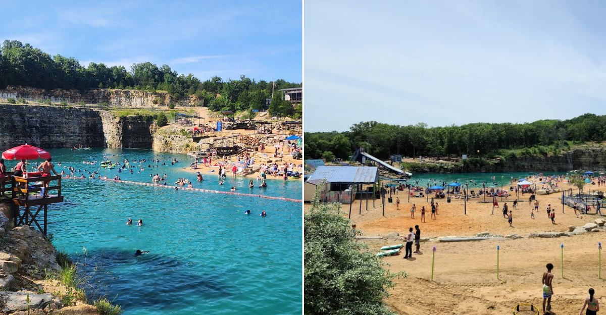 A Former Missouri Quarry Is Now A Crystal-Blue Swimming Hole With Sandy Beaches And Cliff Jumps