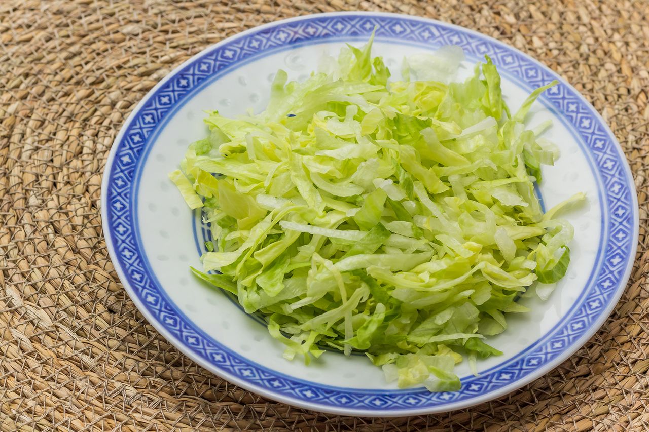 Plate with shredded iceberg lettuce