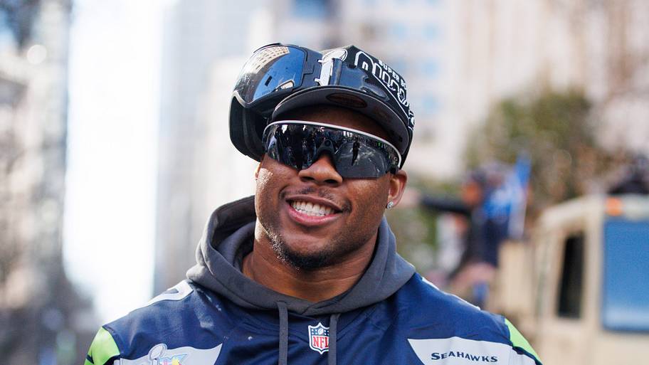 Uchenna Nwosu during the Super Bowl LX