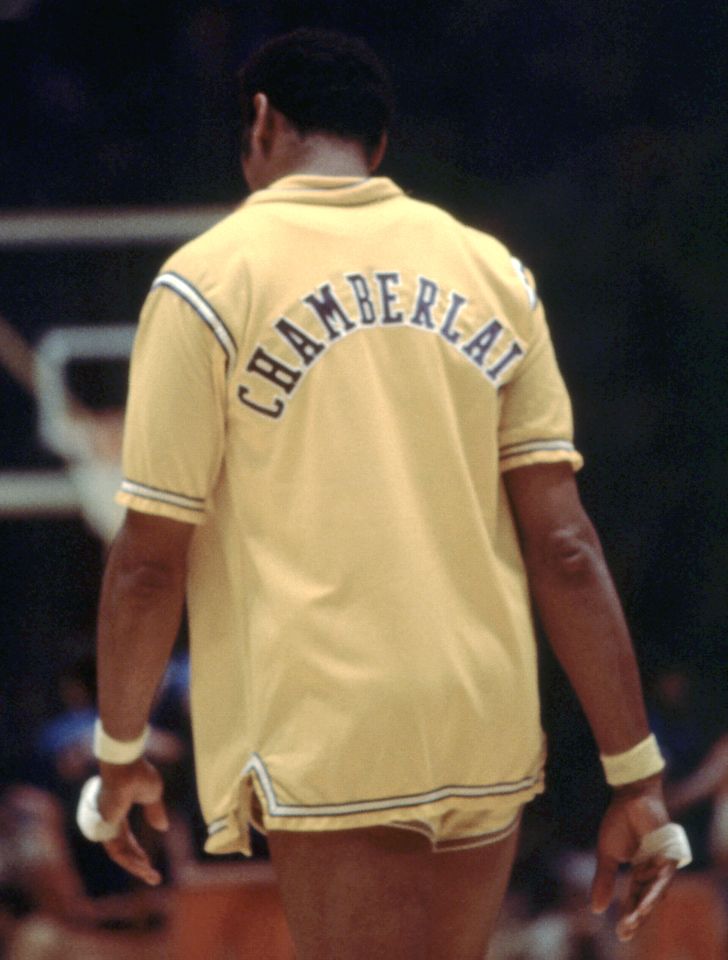 Wilt Chamberlain #13 of the Los Angeles Lakers walks on the court before an NBA game against the New York Knicks circa 1972 at The Forum in Inglewood, California.