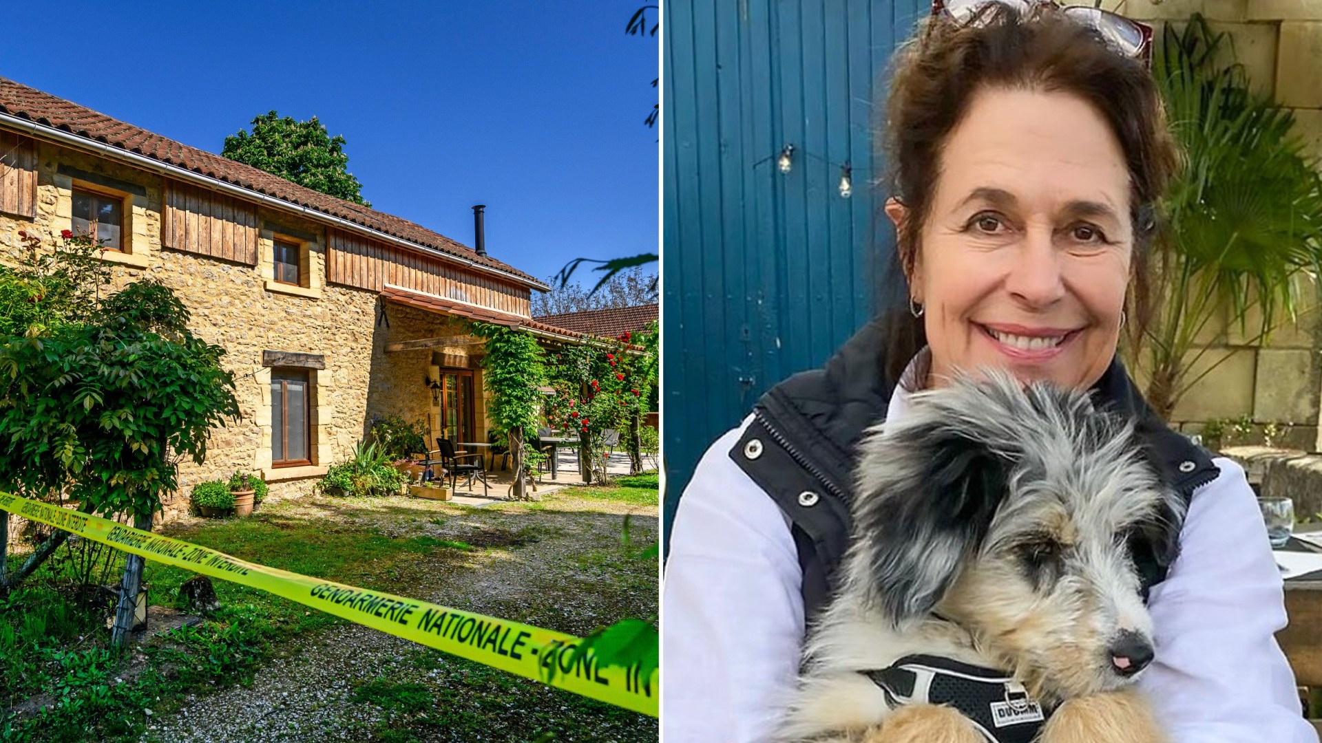 (Left) The property in France and (Right) Karen Carter with her dog.