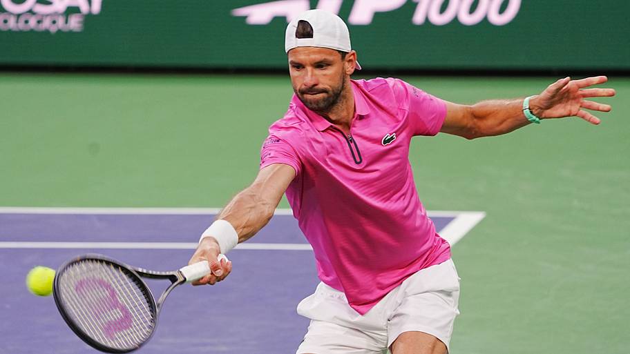 Grigor Dimitrov plays a match at Indian Wells.
