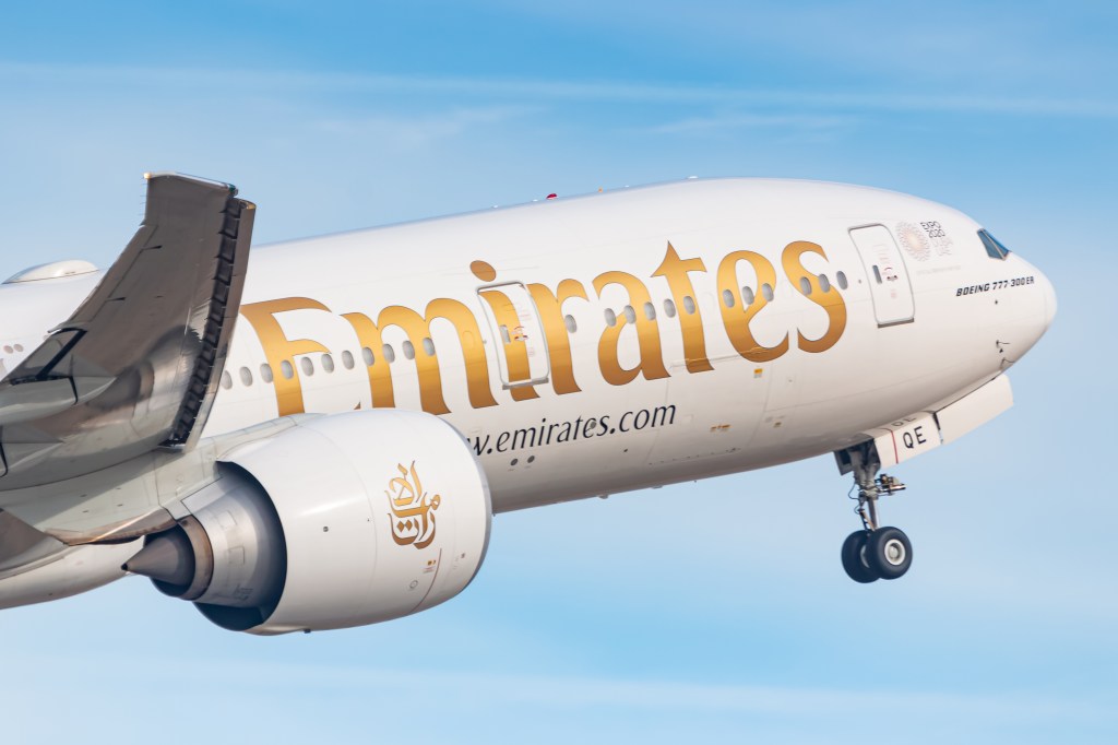 Emirates Boeing 777 airplane at Munich airport