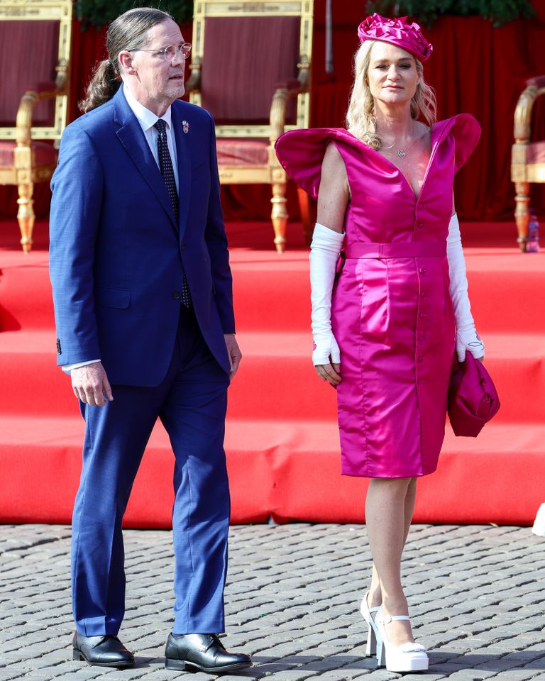 James O'Hare and Princess Delphine of Belgium attend the military and civil parade during the Belgium's National Day on July 21, 2026 in Brussels, Belgium